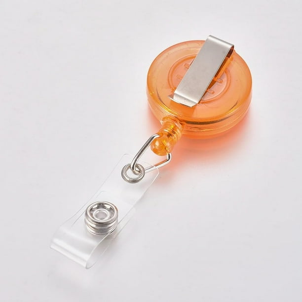 Portatarjetas retráctil de plástico transparente con herrajes metálicos, 85 mm, color naranja oscuro. Clip para tarjeta de trabajo. Portatarjetas de identificación retráctil.