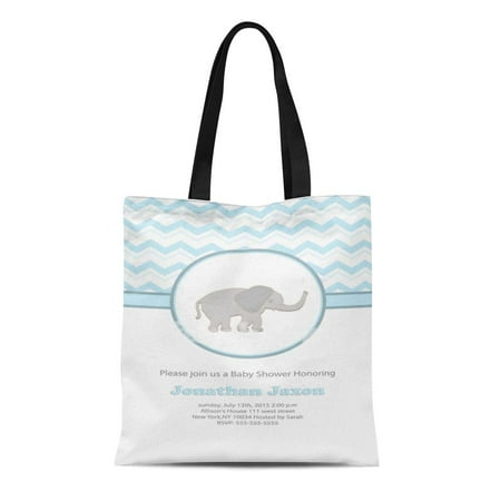 Baby Boy Tote Bags ASHLEIGH Canvas Tote Bag Blue Elephant Baby Boy Chevron Pattern Anniversary Announcement Birth Durable Reusable Shopping Shoulder Grocery Bag ()