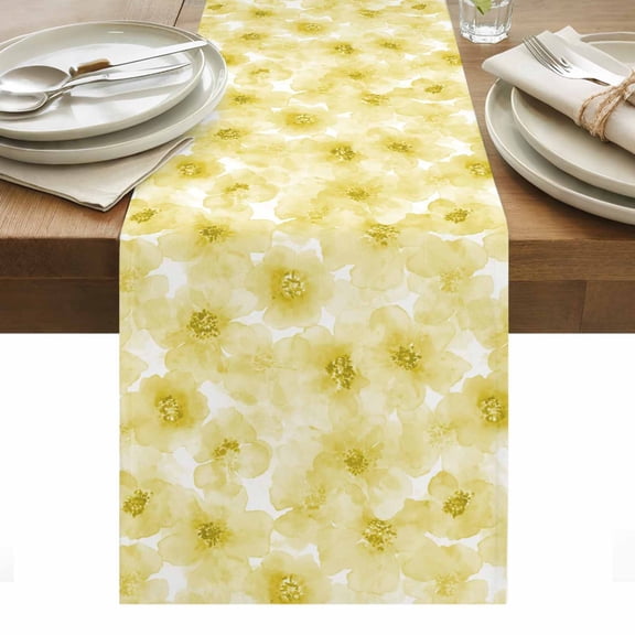 Yellow Flowers Table Runner - 90 Inch Long, Kitchen Dining Table Runner Dresser Scarves, Rustic Floral Leaves Garden Country Farmhouse Decor for Coffee Tables Wedding Party Banquet