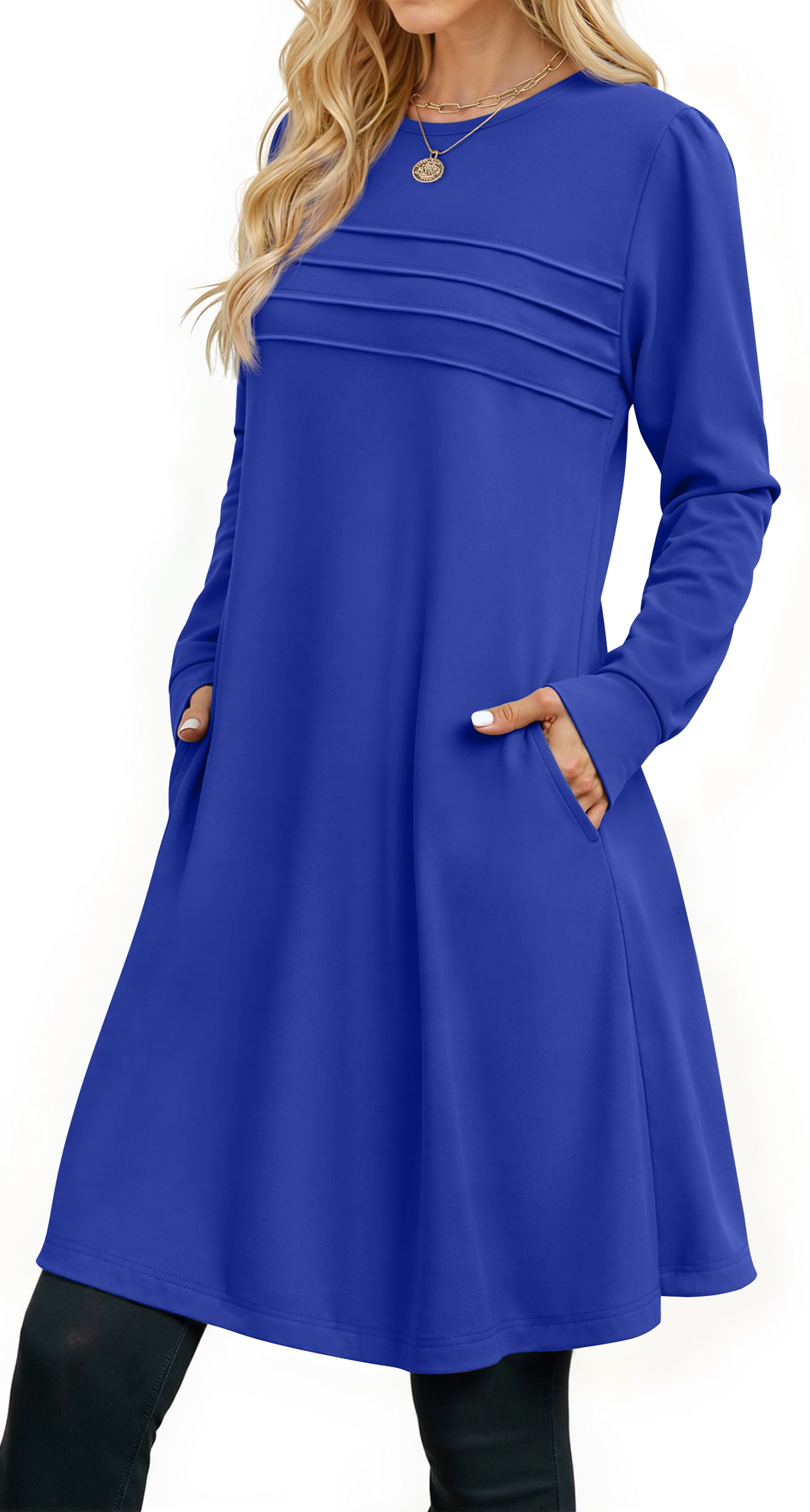 knee length dresses for ladies Mattie Long Sleeve Maxi Dress - Blue Grey main image 0