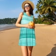 thumbnail image 3 of Logiee Teal Turquoise Print Summer Dresses for Women,Beach Sleeveless Flowy Pocket Tshirt Tank Sundresses,Women's Sleeveless Dress, 3 of 7
