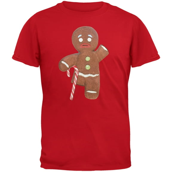 Old Glory Mens Ginger Bread Man With Candy Cane Crutch Short Sleeve T Shirt