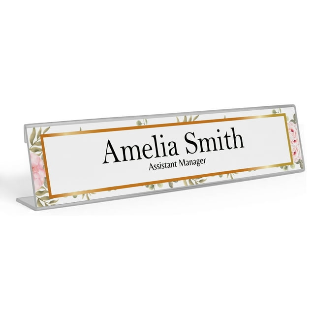 Printtoo Personalized Desk Name Plate Pretty Floral Custom Acrylic Office Desk Name Plate Accessory 2x10 Inches