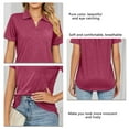 thumbnail image 2 of Pure Color Women's Shirt Top in Burgundy, Short Sleeves, Turn-Down Collar, and Pocket Detail, Size XXL, Perfect for Summer, 2 of 7