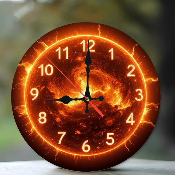 Fiery Sun Clock Wall Decor Home Ornament 10-Inch Silent Wooden Wall Clock, Battery Operated (AA Batteries Not Included), Artistic Home Decor