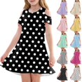 thumbnail image 1 of Girls' Summer Dress Kids 2025 Polka Dot Cold Shoulder Dress Cute Casual Summer Dresses for Kids Lightweight and Breathable ,Sie:130, 1 of 7