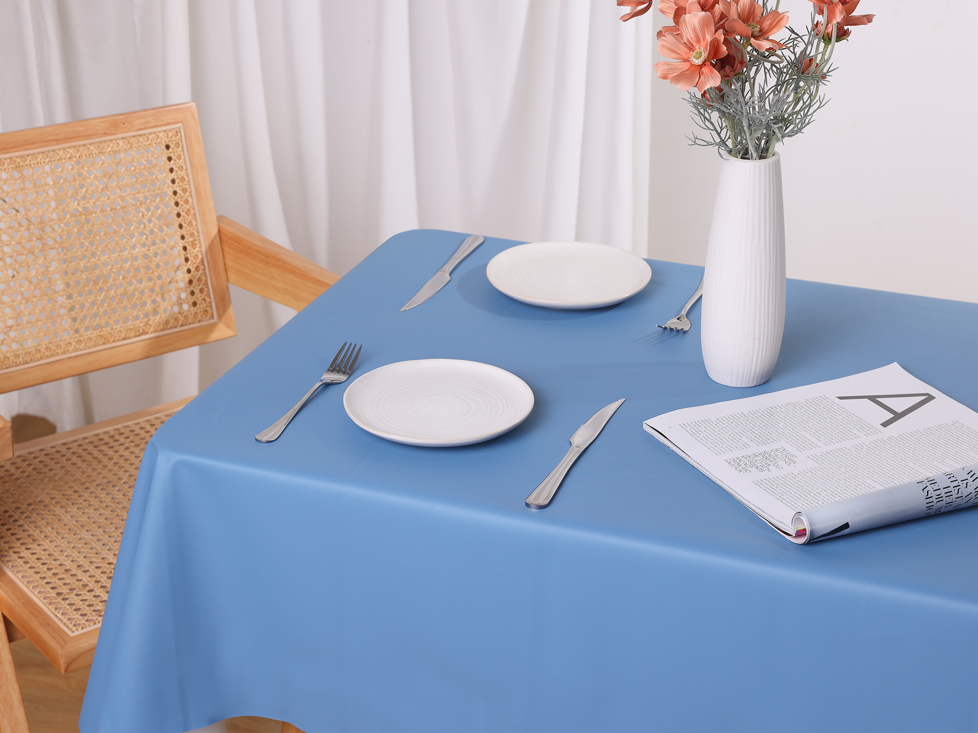 Unique Bargains Rectangle Water Resistance Vinyl Table Cover Tablecloth Blue 55"x63"