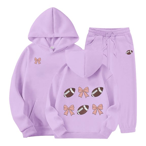 EnJoCho Little Girls Hooded Tracksuit, Cozy Warm Athletic, 2pcs Soli𝖽 Color Fleece Long Sleeve Wide Leg Pant Set for Fall Holiday Weekend Outdoor Play