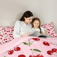 thumbnail image 4 of Feelyou Fresh Cherry Print Bedding Comforter Set 7 Pieces, Girly Pink Full Bedding Set, Cartoon Fruit Fitted Sheet Flat Sheet, Breathable Bedroom Decoration, 4 of 7