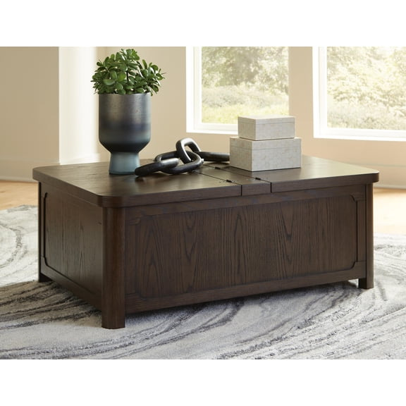 Signature Design by Ashley Breckington Lift Top Coffee Table, Dark Brown with Storage Trunk