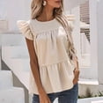 thumbnail image 4 of Women's Summer Fashion Loose Casual Ruffle Sleeve Round Neck Short Sleeve Blouse, Stripe Pattern, Lightweight and Breathable, Perfect for Outdoor or Casual Daily Wear, Versatile Summer Top, 4 of 9