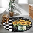 thumbnail image 4 of Sunflower Large Area Rugs for Bedroom Living Room, Soft Non Slip Carpet Bedside Rug, Black White Check Farmhouse Bee Vase Floral Round Floor Cover Kitchen Accent Rug 4' for Dining Room/Office, 4 of 9