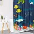 thumbnail image 4 of Underwater World Dolphin Shower Curtain Set with Toilet Lid Cover and Non-Slip Rugs, Tropical Fish 4 Pcs Shower Curtain Set with 12 Hooks, Ocean Kids Bathroom Set with Rugs and Accessories, 4 of 7