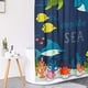 thumbnail image 4 of Juego de cortina de ducha con diseño de conchas marinas de playa, tapa de inodoro y alfombras antideslizantes, juego de 4 cortinas de ducha con diseño de estrellas de mar y 12 ganchos, juego de baño, 4 of 7