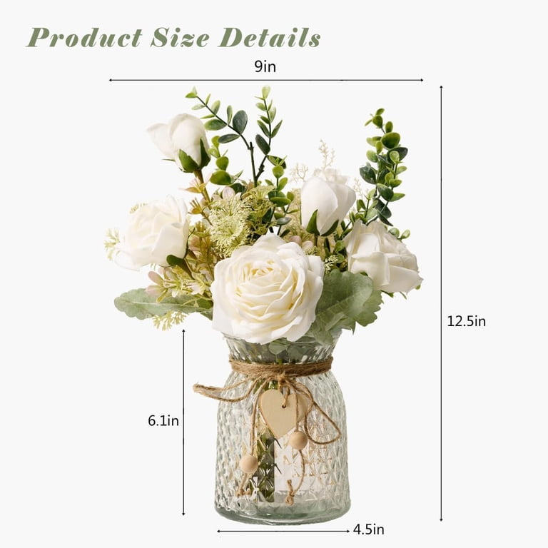 Artificial Silk Rose Flower Arrangement with Glass Vase photo 4