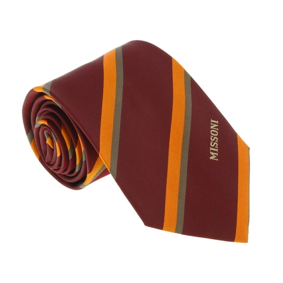 Missoni U5035 Burgundy/Orange Regimental 100% Silk Tie for mens