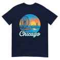 thumbnail image 3 of ItzUs Collections Chicago Retro Carnival Unisex Tee Shirt - Men's Sizes S-3XL, Color: Navy (Size XL), 3 of 4