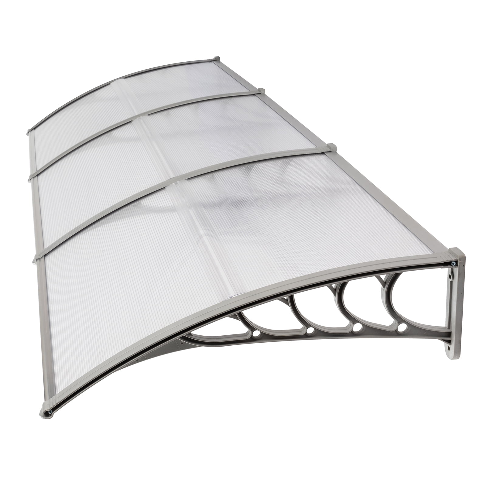 Door & Window Rain Cover Eaves Transparent Board & Gray Holder for Household Application (120*38in)