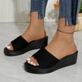 thumbnail image 4 of Women Glitter Single Strap Wedge Flatform Open Toe Slide Sandals Black 9, 4 of 9