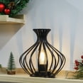 thumbnail image 2 of Medium Metal Cage Outdoor lantern, Battery Powered Decorative Lamp, Modern Cordless Table Lamp with 6-Hours Timer (Black), 2 of 9