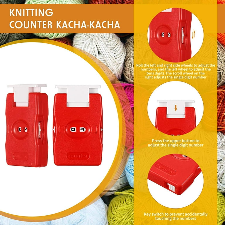 2 Pieces Knitting Counter, Knitting Stitch Counter Kacha-Kacha Needle  Marking Tool Plastic Knit Counter Knitting Crochet Stitch Counter, Red 