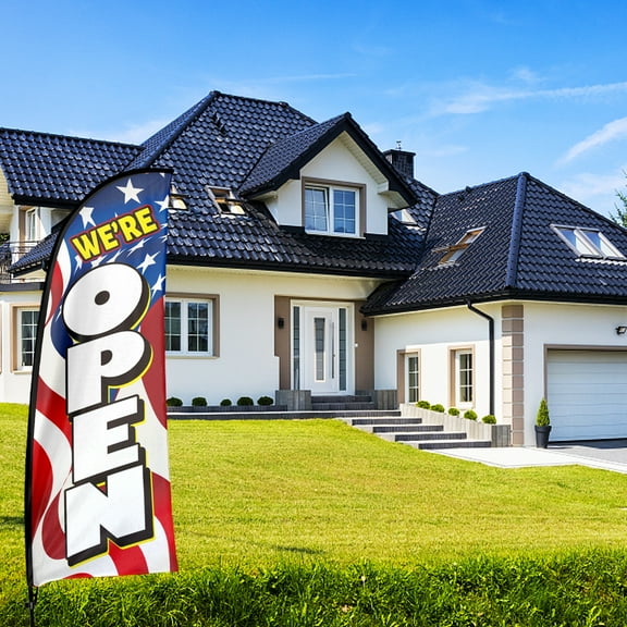 QSUM We're Open Feather Flag Kit,7FT Shop Advertising Banner, Store Promotion Business Signs,Open Decoration Display Flag