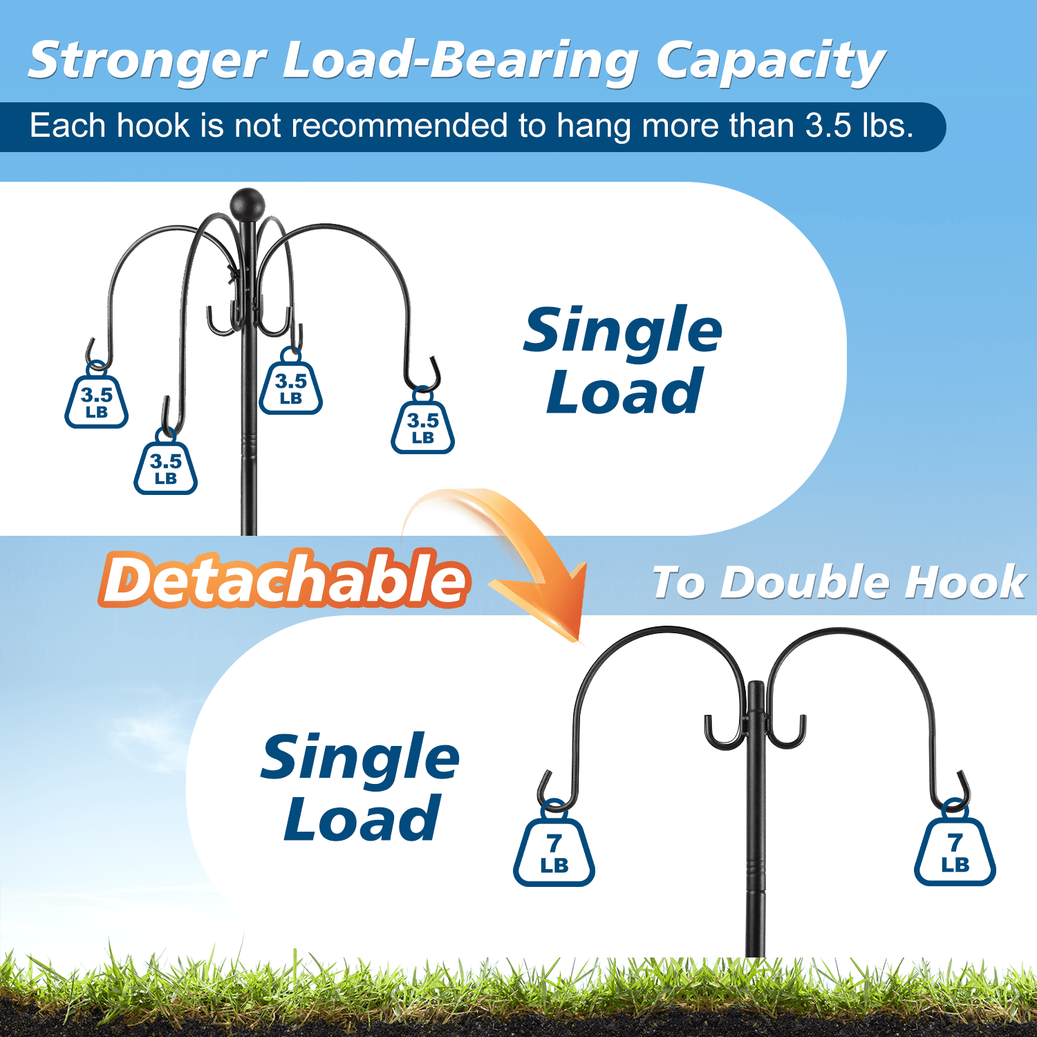Teblint 88" Heavy Duty Shepherds Hooks for Outdoor, 4-Hook Adjustable Bird Feeder Pole with Reinforced 5-Prong Base, Garden Hanger Stand for Bird Feeders, Hanging Plants, Solar Lights & Lanterns