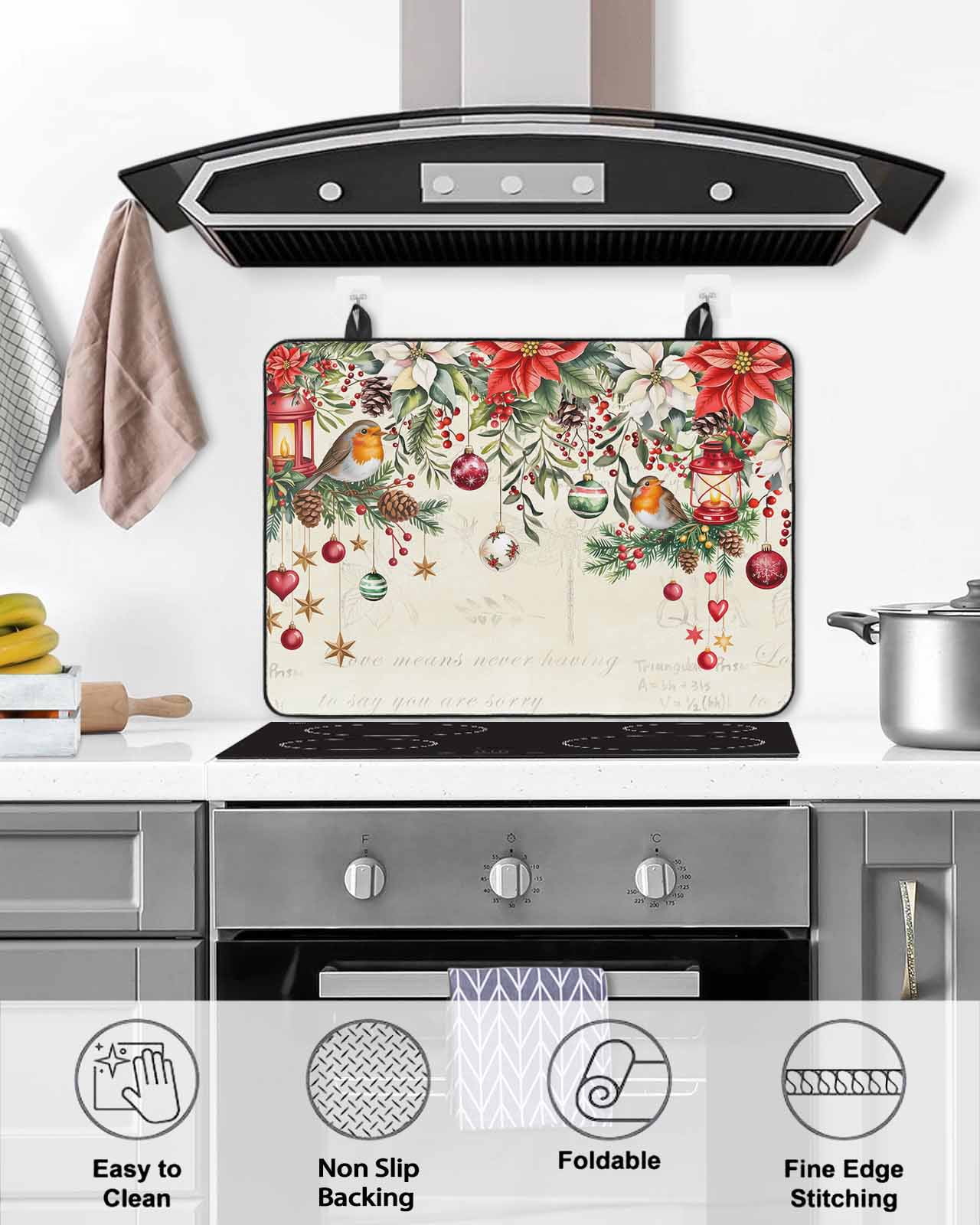 Large Induction Cooktop Protector Mat Red Christmas Stove Top Covers for Electric Stove, Xams Tree Winter Poinsettia Pine Cones Farmhouse Decorative Stove Burner Cover Mats, Glass Top Stove Cover