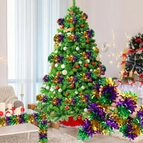 16.4FT Mardi Gras Tinsel Garland,Christmas Glitter Tinsel Garland for Mardi Gras Tree Decorations,Purple Green Gold Metallic Fluffy Hanging Party Ornaments for Mantle Ceiling Stairs Outdoor Decor