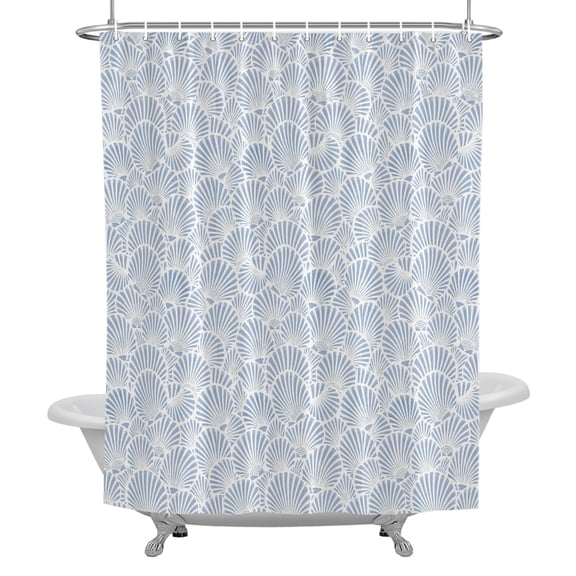 Summer Coastal Shower Curtain, Modern Nautical Beach Blue Marine Waterproof Fabric Bathroom Shower Curtains Set with Hooks, 72 X 72 Inch Long