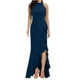 thumbnail image 3 of pstuiky Sundresses for Women , Bodycon Dress Solid Color Sleeveless High Neck Sundresses High Waist Floor Length Dresses Prom Dress Honeymoon Dark Blue XL, 3 of 9