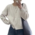 thumbnail image 5 of Chaqueta tipo suéter estilo Chanel de estilo coreano nueva de primavera y otoño para mujer, suave y dulce, de un solo pecho, de cuello redondo corto, tendencia de cárdigan de punto, 5 of 5