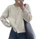thumbnail image 5 of Chaqueta tipo suéter estilo Chanel de estilo coreano nueva de primavera y otoño para mujer, suave y dulce, de un solo pecho, de cuello redondo corto, tendencia de cárdigan de punto, 5 of 5