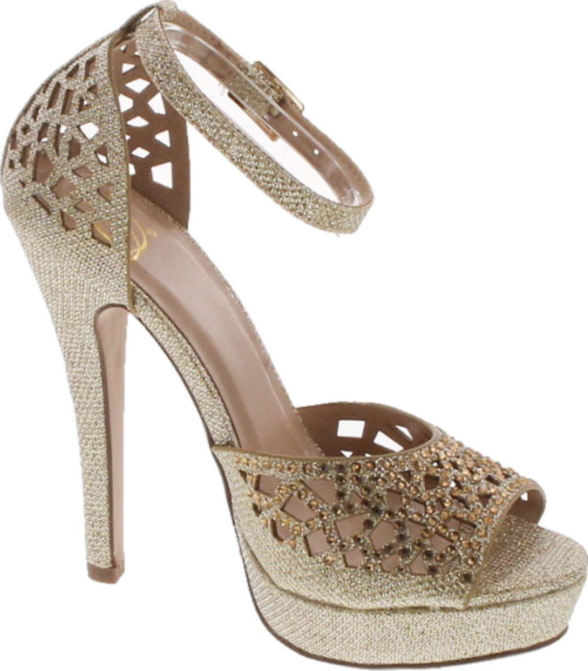 My Delicious Shoes - Delicious Womens Cadence Metallic High Heel Rhinestone Dress Party Shoes 
