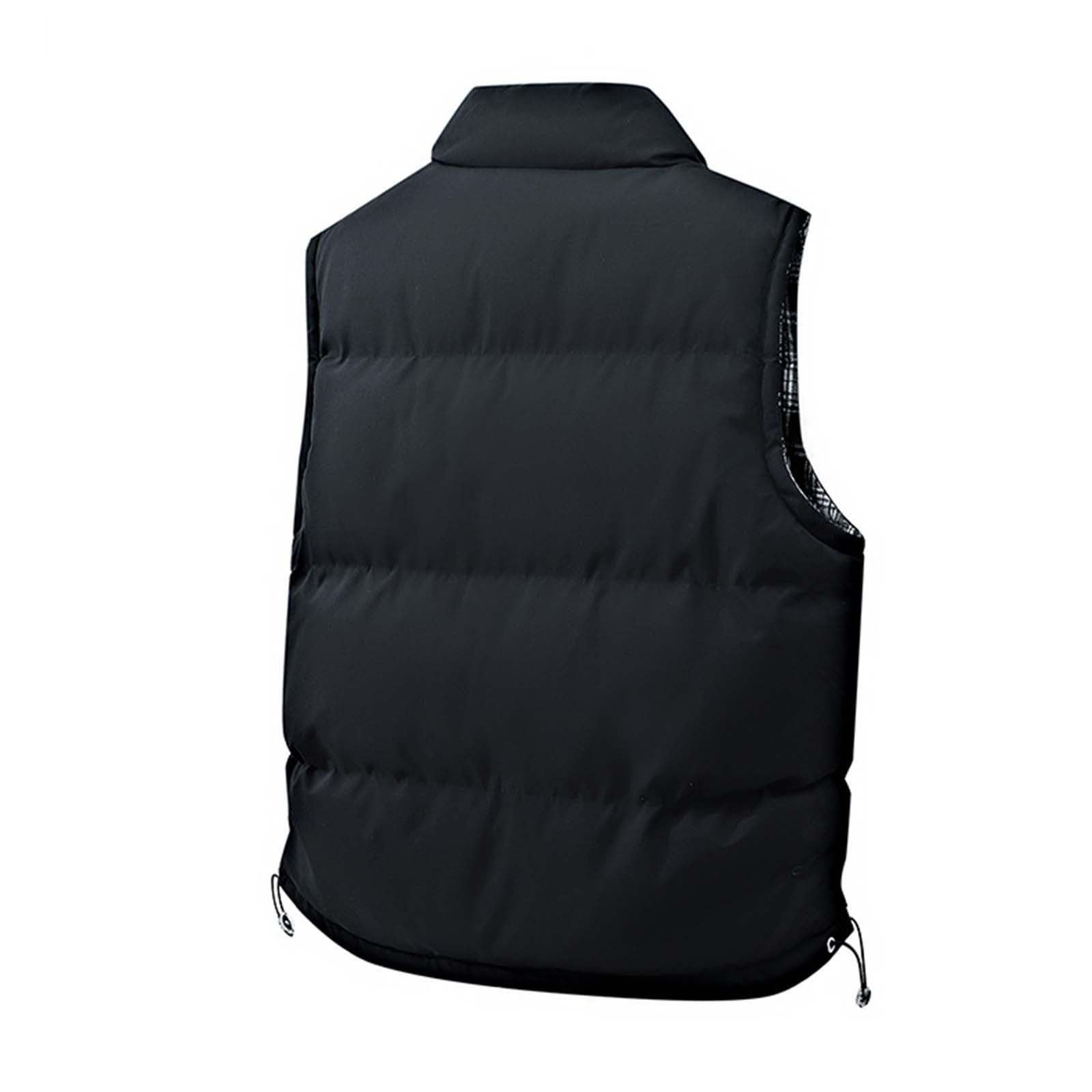 TrdSipl Men's Checkered Double-Sided Vest Sleeveless Stand-Up Collar Zip Waistcoat Outdoor Thermal Ski Vest for Hiking Travel Golf