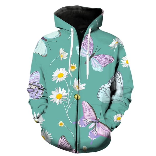 Sudadera con capucha y cremallera para hombre, diseño de mariposa de dibujos animados, estilo Harajuku, informal, de gran tamaño, genial, gran oferta 2024, divertida, de manga larga, estilo hip hop, p
