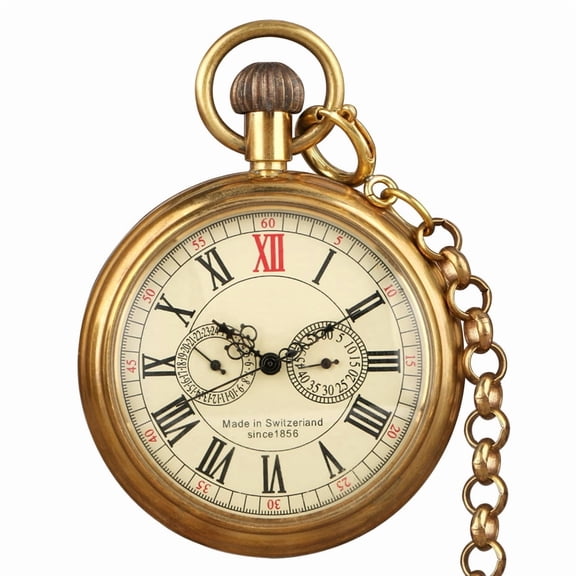 VIGOROSO Luxury Mechanical Pocket Watch vintage FOB Chain Watch Pure Copper Handwind Men Women Gifts