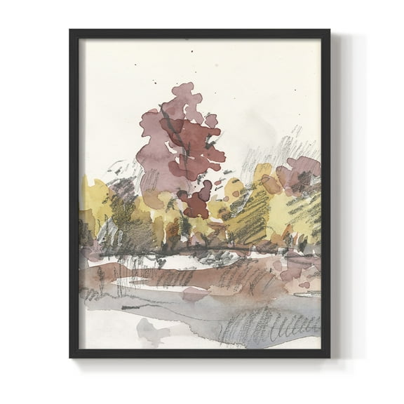 Watercolor Treeline Sketch I Framed Print in Black Solid Wood 8 x 10 Framed Print