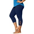 thumbnail image 4 of Asgosdo Women Plus Size Lace Hem Capri Leggings High Waist Stretch Solid Casual Cropped Pants, 4 of 5