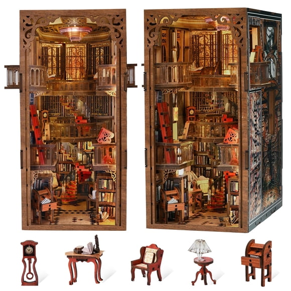 Kit de rincón para libros para casa de muñecas, miniCity Book Nook Abbey Library