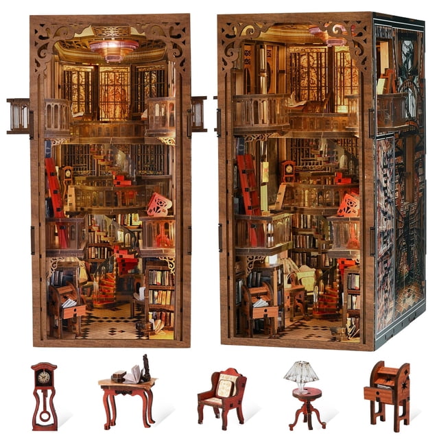 Kit de rincón para libros para casa de muñecas, miniCity Book Nook Abbey Library