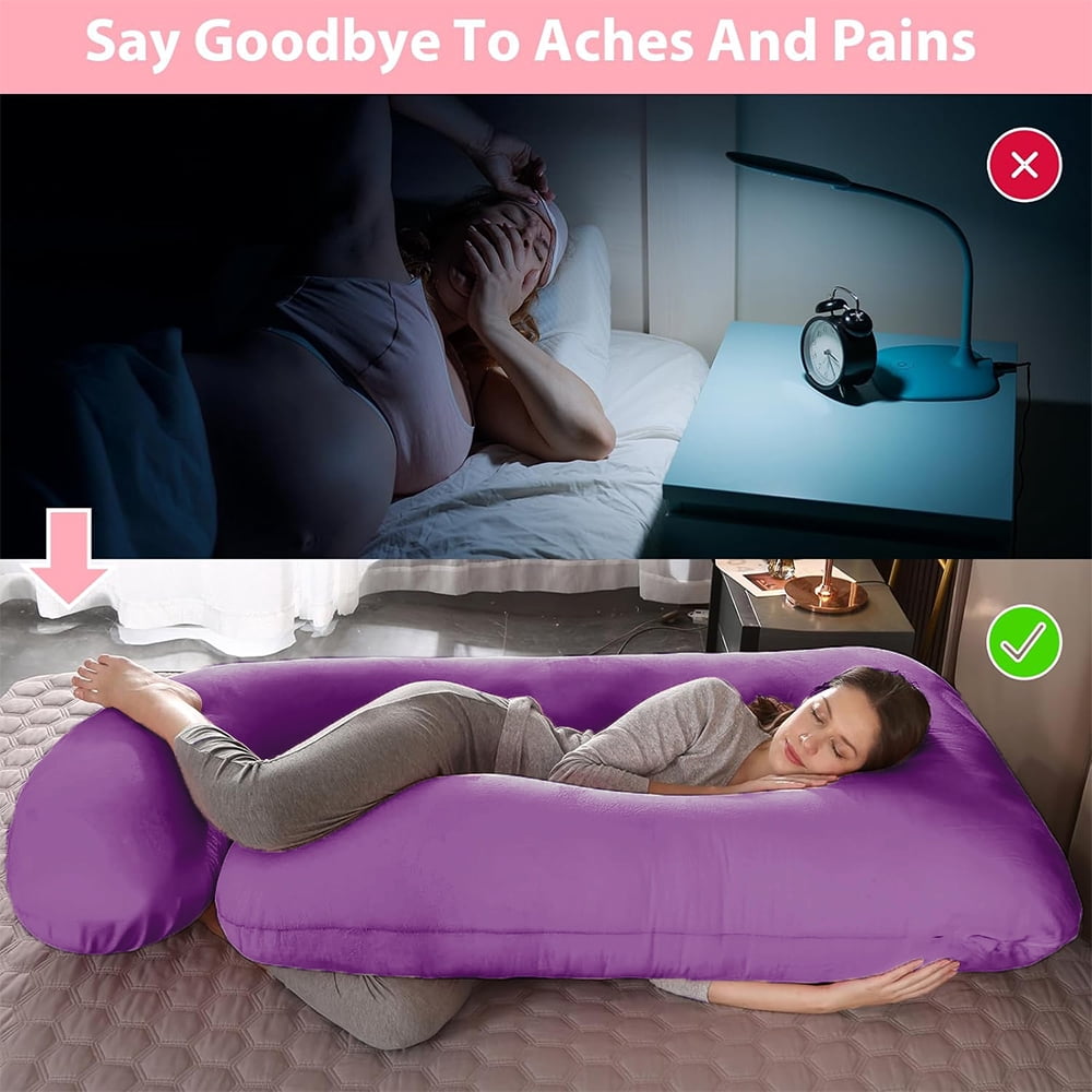 60-inch J-Shaped Pregnancy Pillow, Full Body Maternity Pillow for Side Sleepers, Soft Velvet Removable Washable Cover, Back Hip Leg Support