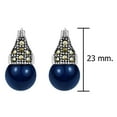 thumbnail image 3 of Elegant Crowned Dark Blue Pearl and Marcasite Sterling Silver Dangle Earrings, 3 of 5