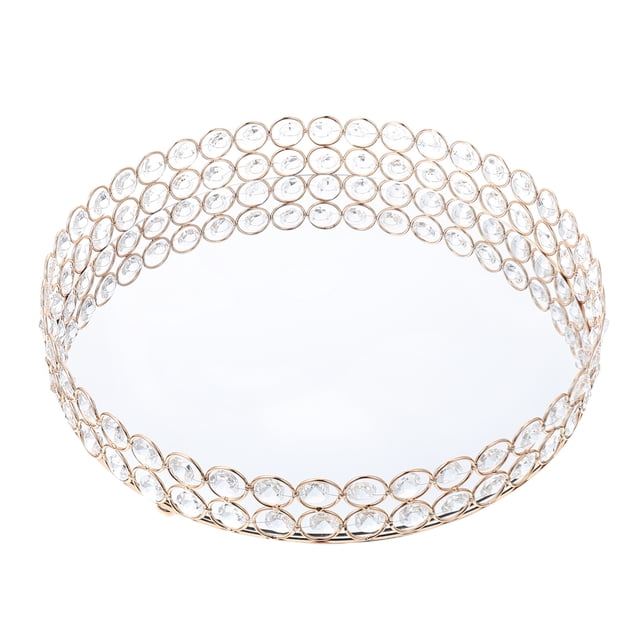 MasteelfCA 1Pc Elegant Jewelry Storage Tray Round Mirror Surface Tray Home Organizer