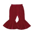 thumbnail image 3 of Kids Girl Pants, Ruffle Trousers, Solid Color Velvet Keep Warm Winter Fall High Waist Clothes, 3 of 5