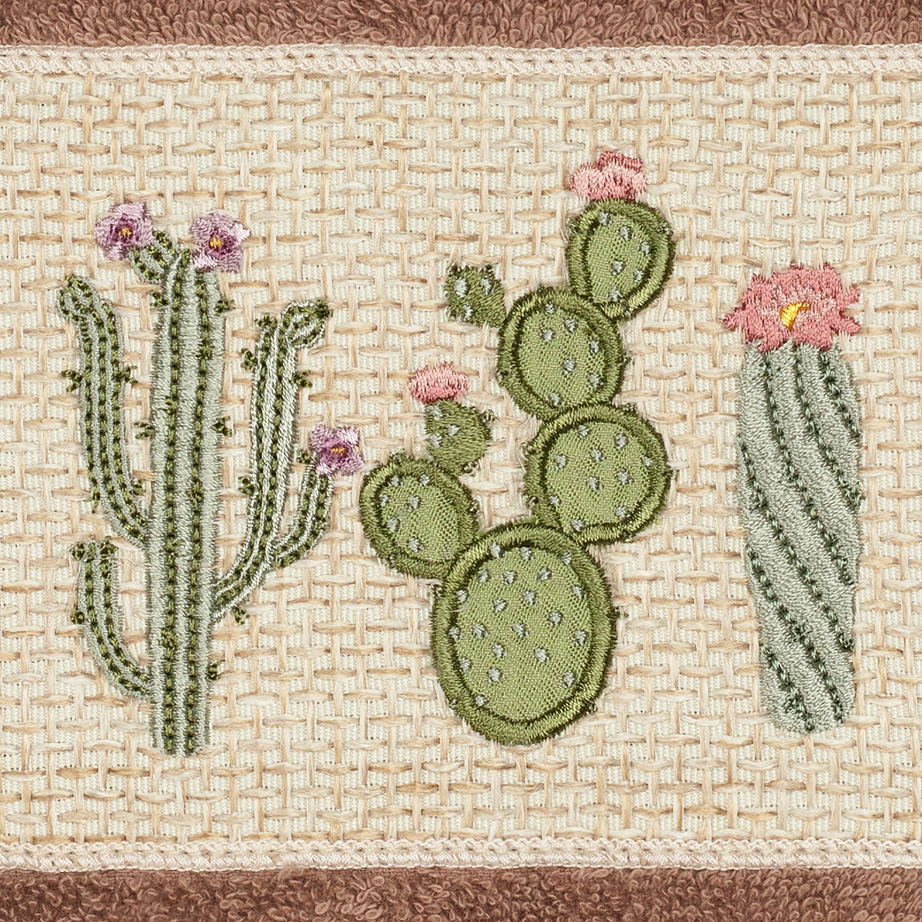 Authentic Hotel and Spa  Turkish Cotton Cactus Embroidered Latte Brown 4-piece Hand Towel Set