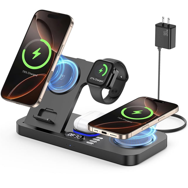 Cargador inalámbrico YijYi 2025 Upgrade 6 en 1 con reloj y luz