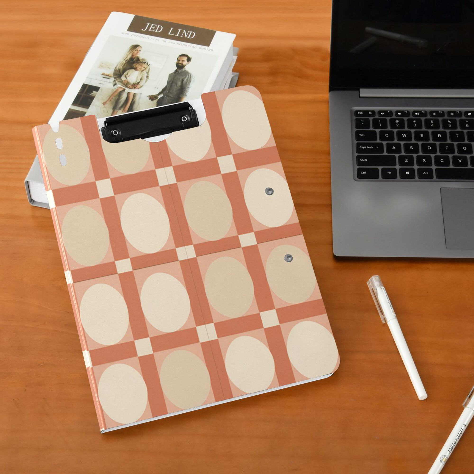 FORMRS A4 Clipboard Folder with Pen Holder Horizontal Foldable School Office Binder, Beige Geometric