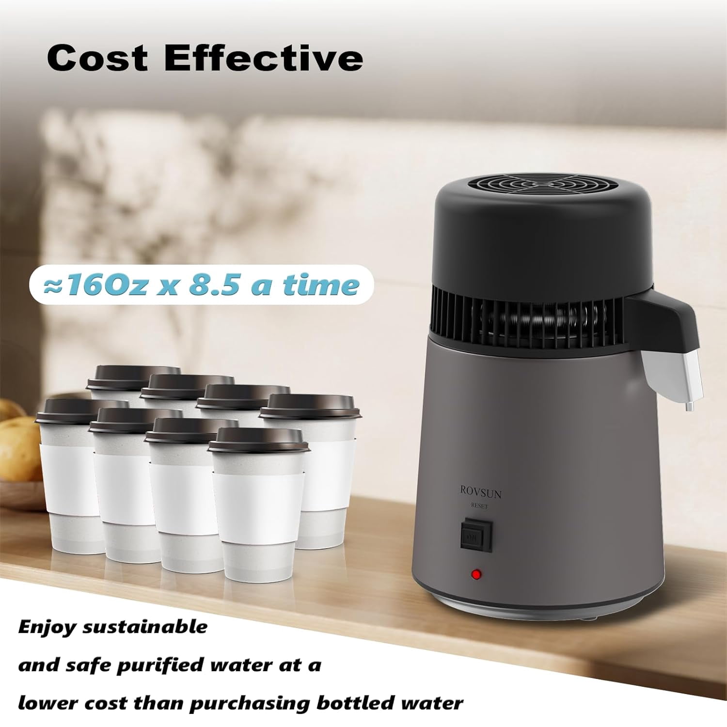 VINGLI 1.1 Gallon/4L Water Distiller, Countertop Distilled Water Machine, BPA-Free, Flame-Retardant, 750W, Gray