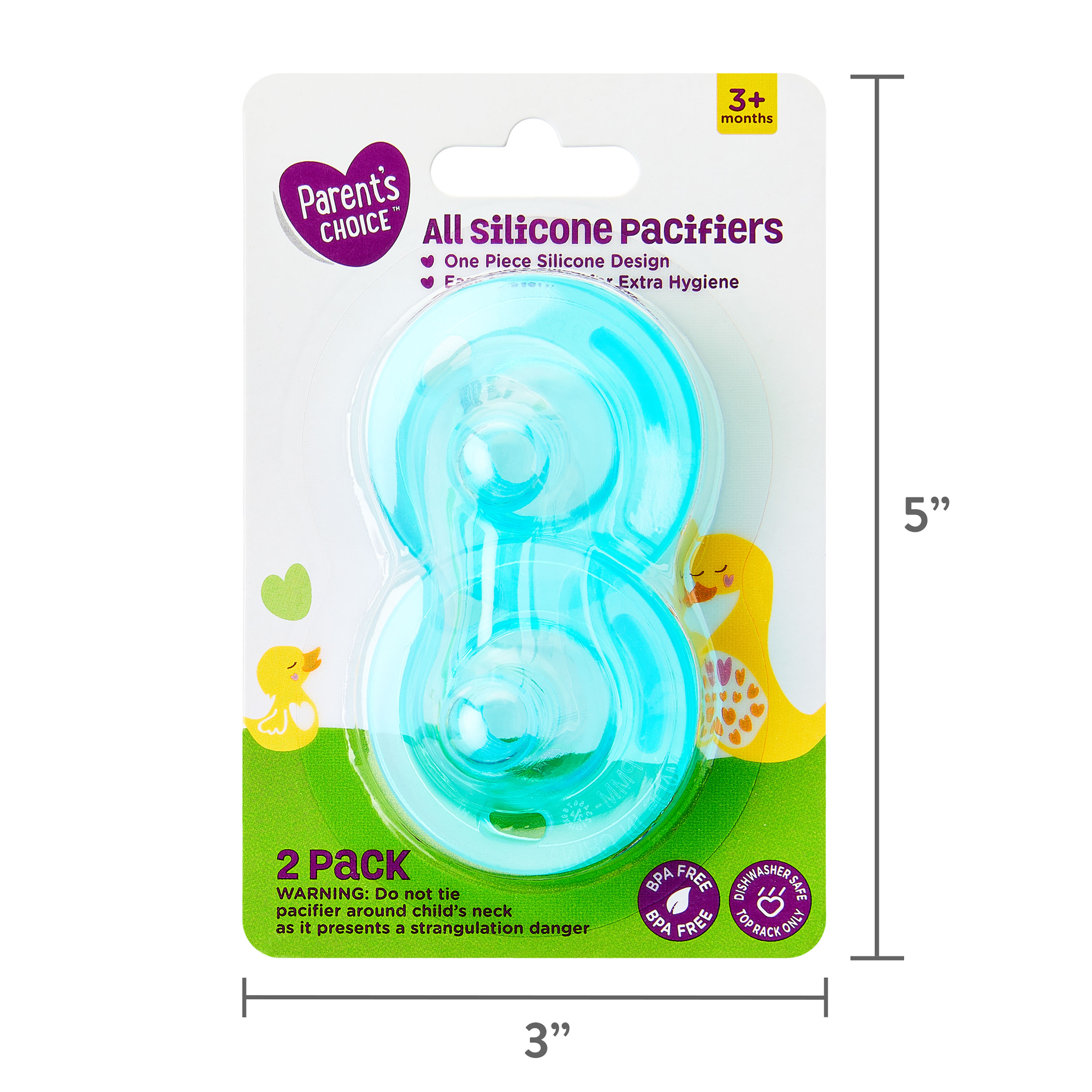 Chupón de Silicona Parent's Choice, 3 Meses+, Unisex, Paquete de 2 5